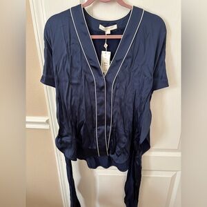 Jonathan Simkhai Deep Blue Blouse with White Trim